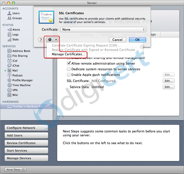 find self signed certificate osx for ip address
